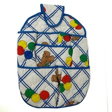 VTG That's Our Baby Blue Plaid Quilted Crib Hanging Organizer Teddy Bear Balloon