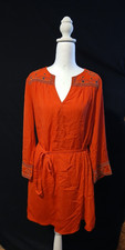 West 36th Reddish Orange Boho Embroidered Peasant Long Sleeve Dress Small NWOT