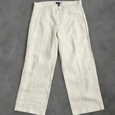 Saks Fifth Avenue 100% Linen Pants 34 Womens Straight Cream Woven Beach Chino 