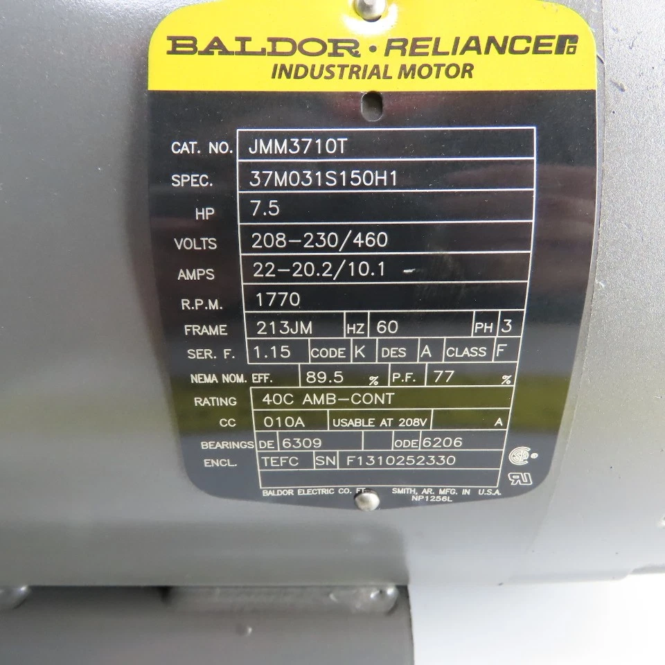Baldor JMM3710T 7.5HP AC Electric Motor 1770RPM 208-230/460V 3PH 213JM Frame New - Image 2 of 4