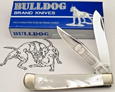 Vintage BULLDOG BRAND Solingen Two Dog Stamp Trapper Knife Pearl Handles - MINT