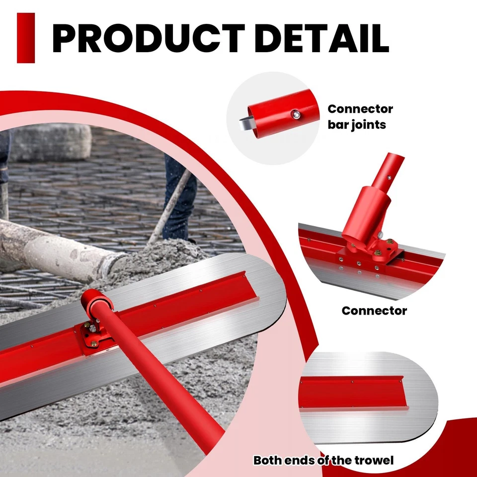 48"x12" Bull Concrete Float Tool Concrete Tool Trowel Float 4 Handles Round End - Image 3 of 4