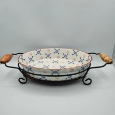 Temptations By Tara Oval Baking Dish Casserole Wicker Trivet Morning Glory 12x9