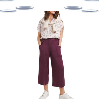 Ex Julipa Damen Leinen Mix Straight Crop Hose in Lila