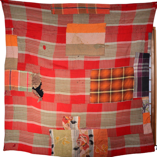 Antique Japanese Boro Two-Tone Design Patchwork Furoshiki Hand-Stitched Textile - Bild 2 von 10