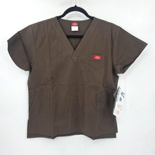 NWD Dickies Scrub Top Women s Small Flip Hip Mini V-Neck Cocoa Brown Nursing