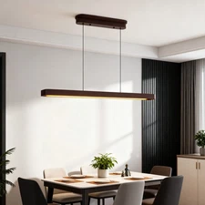 LED Pendant Light 51" Wood Linear Chandelier Ceiling Fixture 3CCT with Remote UL