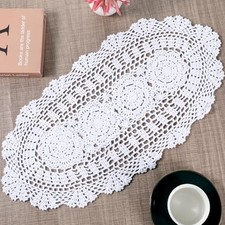 Oval Lace Table Runner, 12x24 Inch Handmade Vintage Crochet Table Runner