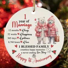 Happy 1st Anniversary Ornament Cute Bear Couple 1 Year Marriage Christmas Gift