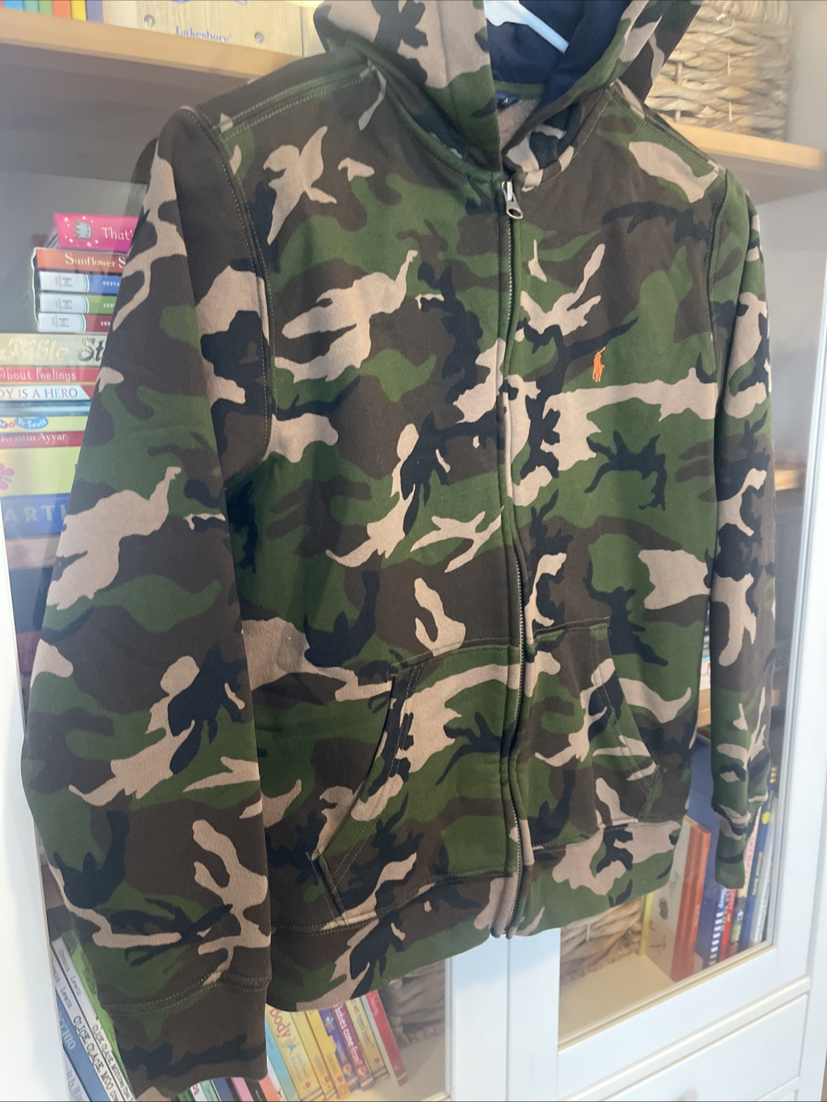 Polo Ralph Lauren ragazzo verde mimetica full zip pony logo felpa con cappuccio grande L 14 16