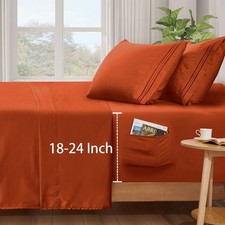 4 Piece Extra Deep Pocket Queen Sheets Set Fits Mattress Up To 24 Inches Orange