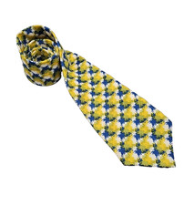Vintage Sears Blue Yellow White Geometric Splatter Retro Tie Polyester 58" x 4"