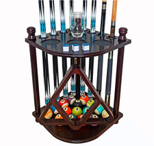 Pool Cue Rack Floor Stand Holds 8 Sticks Solid Wood Mahogany