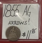 1855 Seated Liberty Silver Dime (AG) About Good Condition! Arrows! ENN Coins