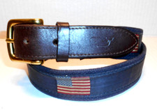 Vineyard Vines AMERICAN FLAGS USA Silk Canvas Leather Club Belt Mens 32
