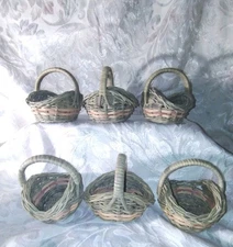6 Mini Woven BASKETS w/handles - 4" L x 3" W x  2" D