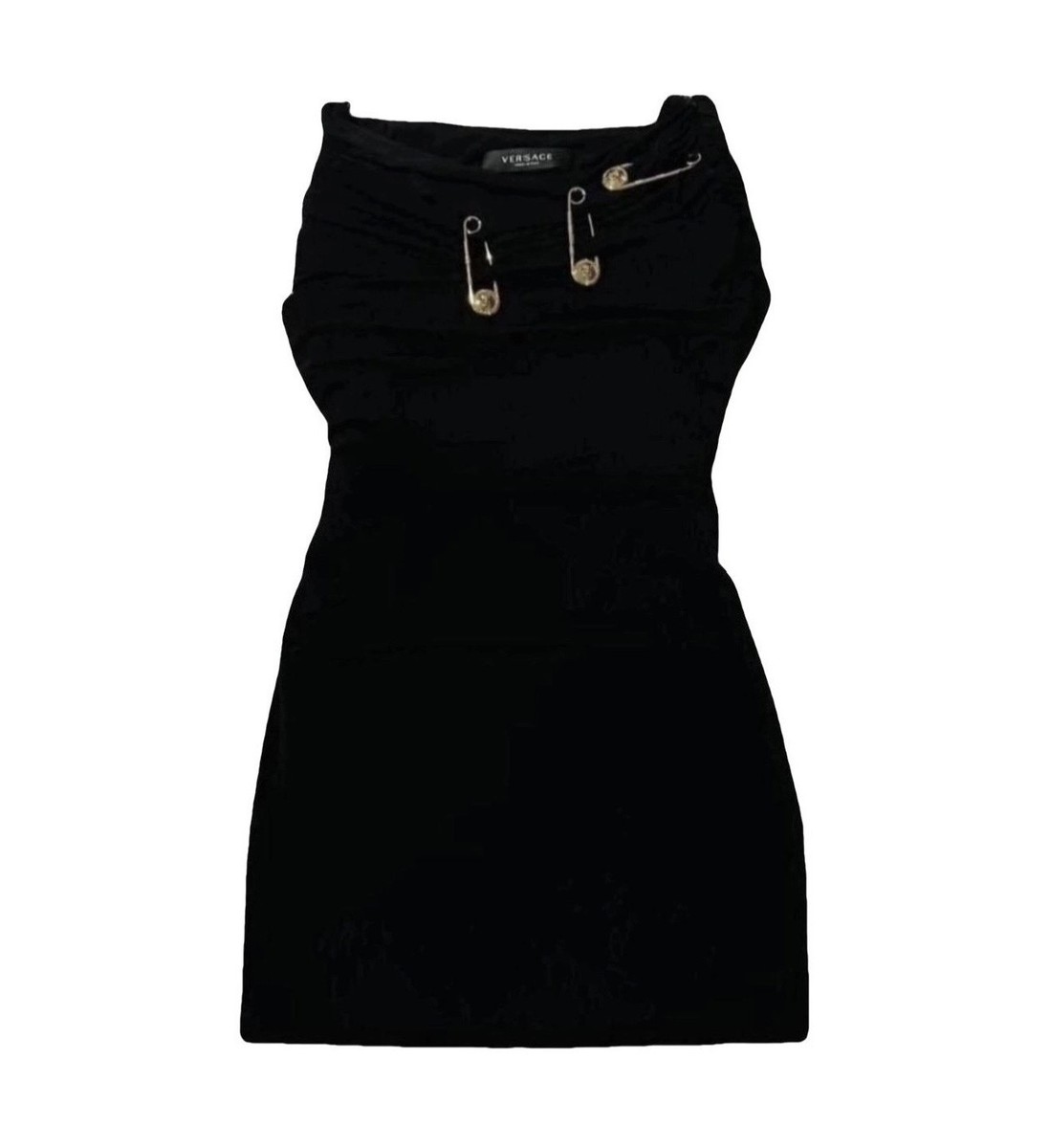 VERSACE Black Strapless Mini Dress Medusa Safety Pin XS S IT40