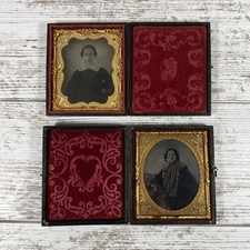 Antique Tin Type & Ambrotype (Lot of 2) Women in Embossed Leather Case