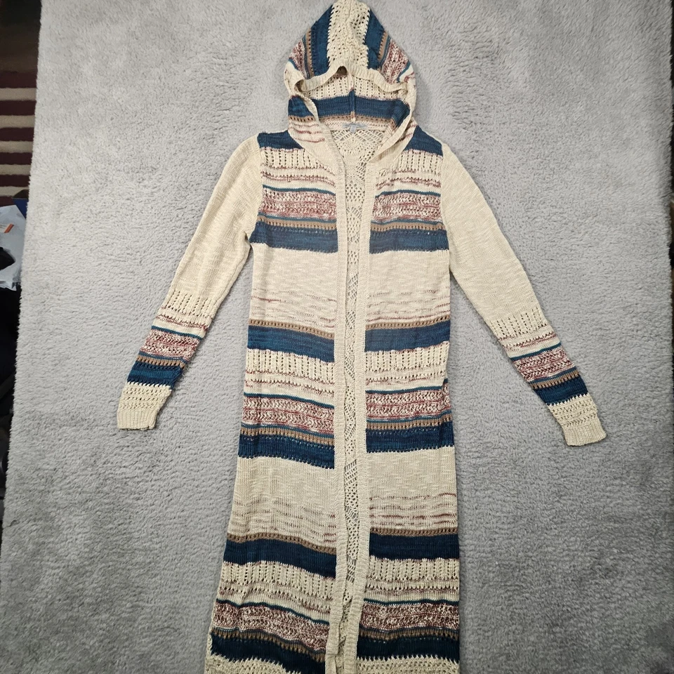 Cárdigan con capucha Charlotte Russe para mujer M a rayas ganchillo playa plumero costero Foto 2 de 4