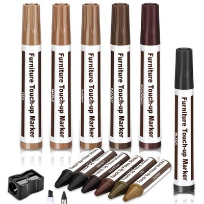 Furniture Repair Kit Wood Markers, 13 Pcs Marker Set and Wax Sticks with Shar...