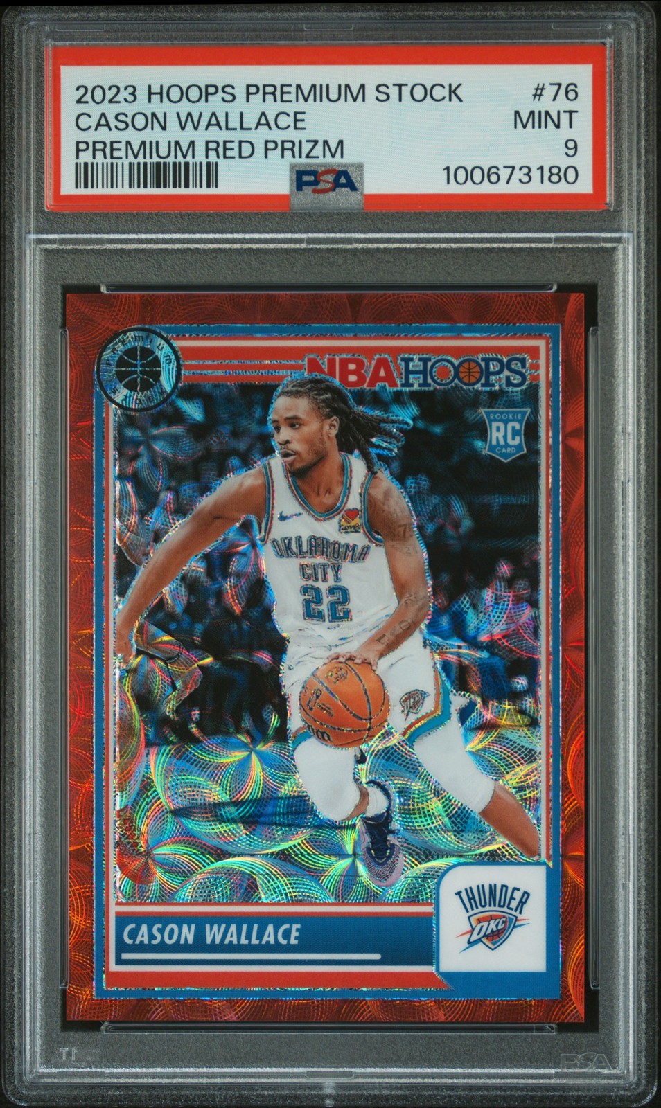 2023 PANINI HOOPS PREMIUM STOCK RED PRIZM #76 CASON WALLACE ROOKIE 39/88 PSA 9