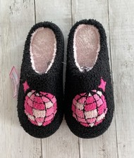 Disco Ball Plush Slippers Comfortable Plush Slip On Black Women's Medium 7-8
