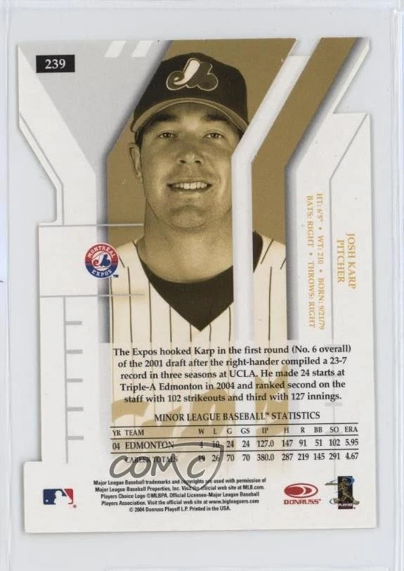 2004 Donruss Elite Extra Edition Aspirations Gold Die-Cut /25 Josh Karp #239 - Image 2 of 2