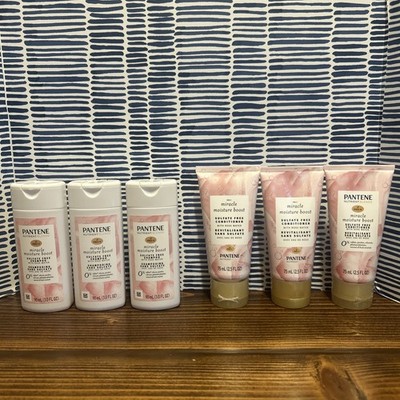 Lot of 6 Travel Pantene Miracle Moisture Boost Rose Water Shampoo Conditioner