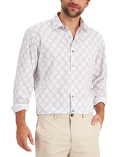 Alfani Dress Shirt Mens White Black Diamond Stretch Size 17/17.5 x 36/37 60