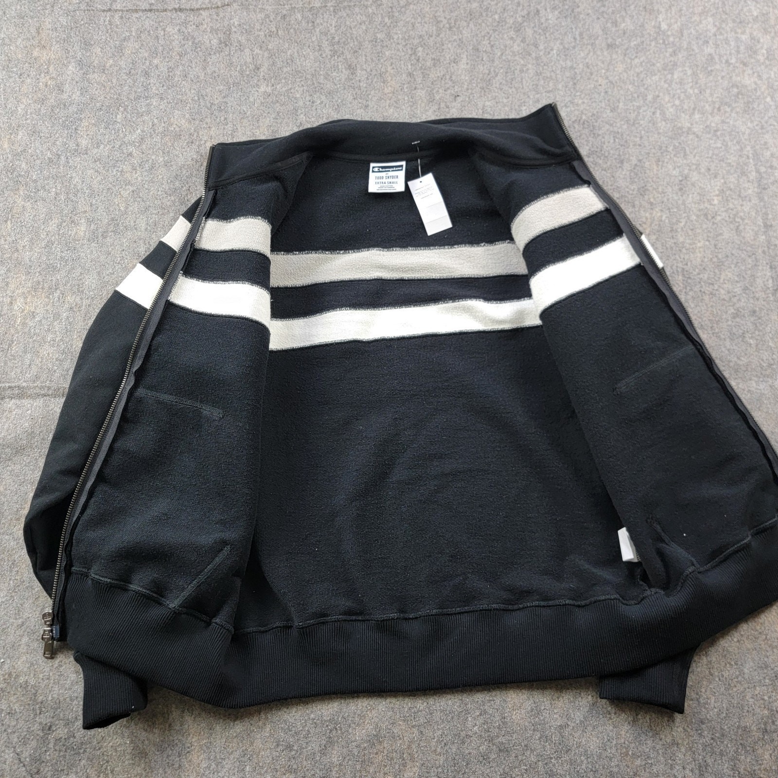 Todd Snyder x Champion Striped Full Zip Sweatshirt size XS Black NWT $268 image 4
