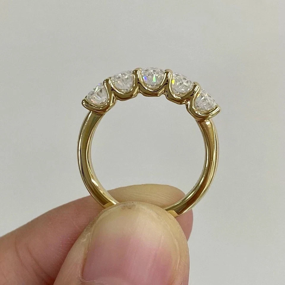 6x4mm Oval Cut Moissanite 14K Yellow Gold Plated Half Eternity Wedding Band Ring - Image 4 of 4