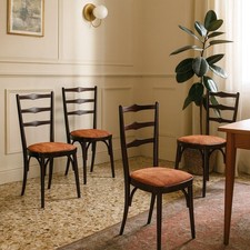 Set 4 Sedie Vintage Legno Tinto Tessuto Italia Design Anni 60 Originali