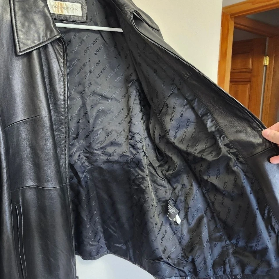 Chaqueta vintage Jones New York de cuero genuino negra con cremallera para mujer XL Foto 4 de 4