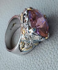 Cocktail Ring with Pink Cushion Stone Floral Design Size 7