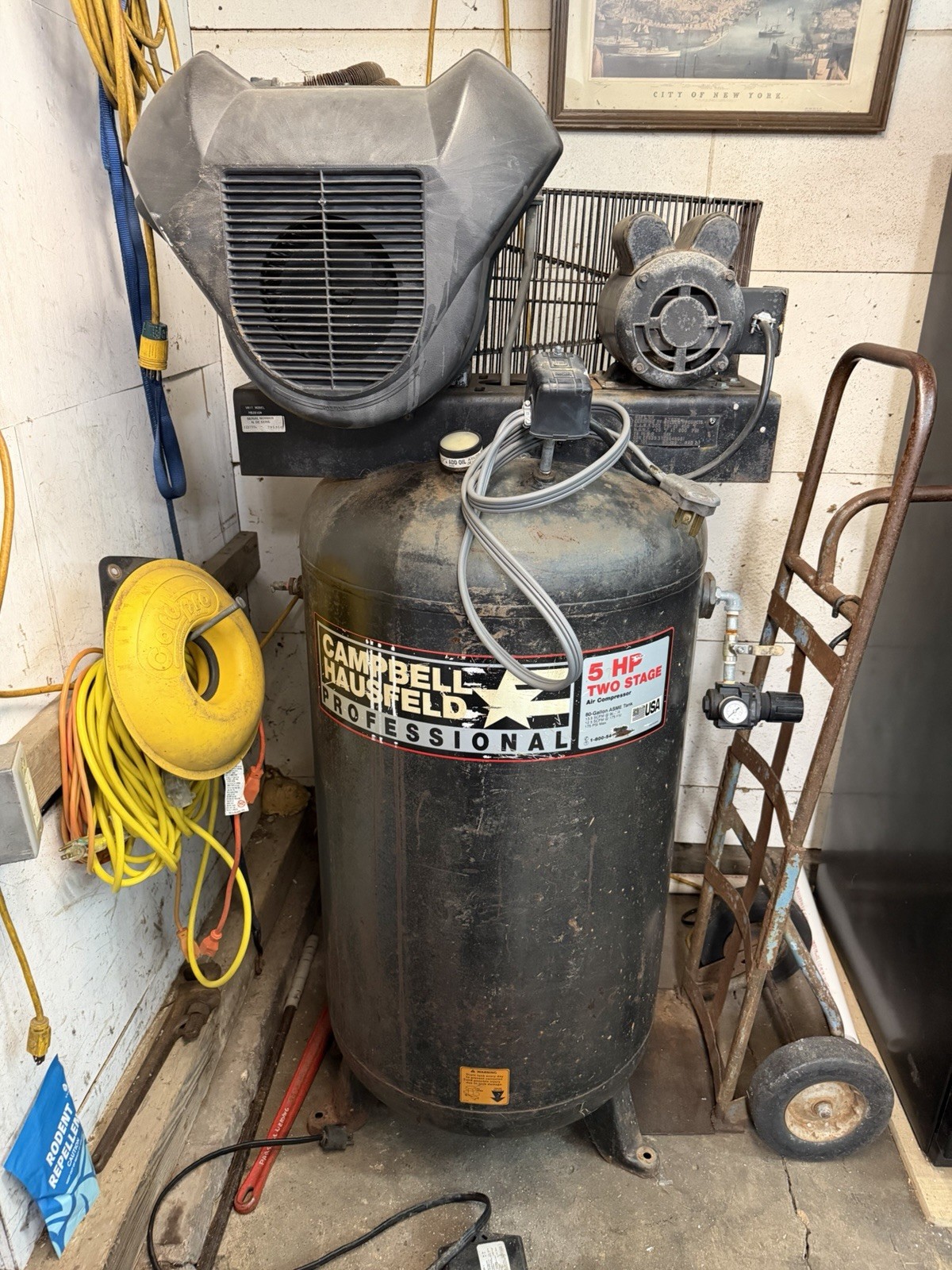 Campbell Hausfeld Professional 5 HP Two Stage 80-Gal Air Compressor,  hose reel