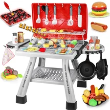 2025 Kids Kitchen Playset Toy Grill BBQ with Smoke Light Pretend Play Food To...