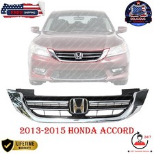 Capa For 2013-2015 Honda Accord Front Bumper Upper Chrome Grille Emblem 7pc