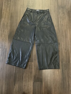 WEEKDAY Black Faux Leather Regina Wide Leg Trousers Size 40 US 8