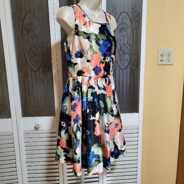 danny & nicole sleeveless floral fit & flare dress Danny & Nicole Womens V Neck Short Sleeve Ruffled Paisley Fit + Flare Dress, Color: Ivory Lipstick
