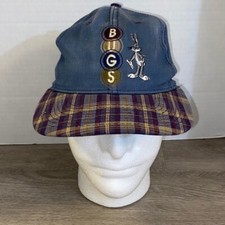 Vintage Bugs Bunny Warner Brothers Blue Plaid Snapback Hat 1995 Made in USA
