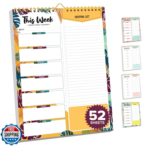 Decorably 52 Sheets Tropical Summer Undated Weekly Meal Planner Pad with Shop