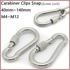 304 Stainless Steel Screw Lock Carabiner Clips Snap Spring Clip Hook 40mm 140mm