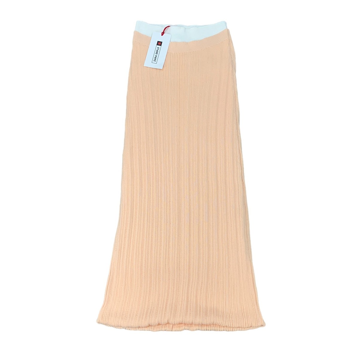 Zara Srpls Midi Skirt Women M Peach White Layered Knit High Waist