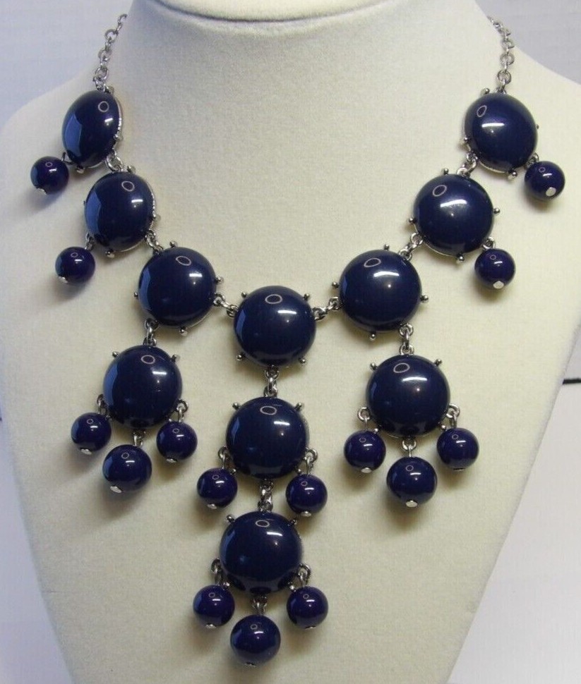 Dark blue bubbles statement silver tone necklace - image 1