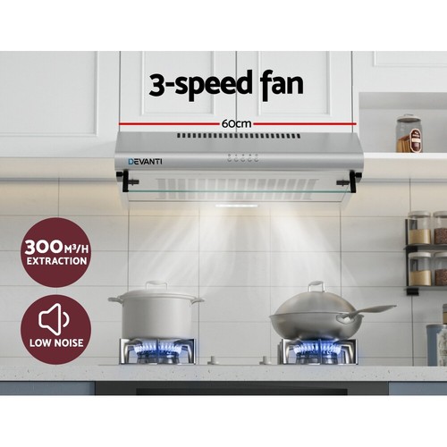 Devanti 600mm Range Hood 60cm Rangehood Kitchen Canopy LED Light Stainless Steel - Picture 5 of 9
