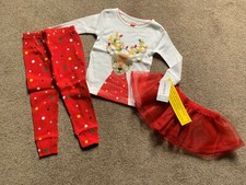 NWT Carters Chistmas Reindeer 3 pc Baby Girls Pajama Set w/ Tutu - 12 Months