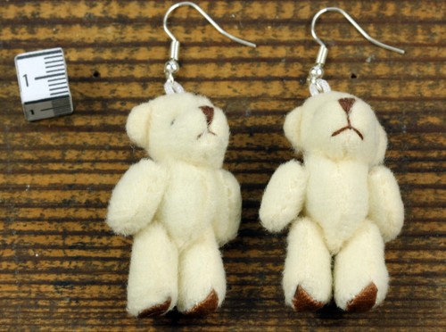 Teddy Ohrringe Miniblings Hänger Teddybär Bär Teddyohrringe Plüsch weiß - Picture 5 of 6