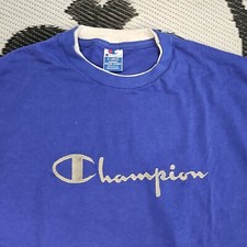 Vintage Champion Script T Shirt Size XL 90s USA Made Single Stitch Blue