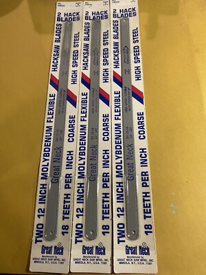 6 Pc Great Neck High Speed STEEL HACK SAW BLADES 12  X  18 Teeth USA Hacksaw