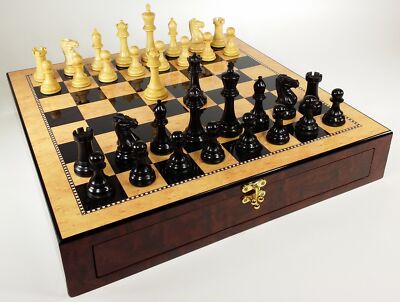 Black 4 5/8'' Anderssen Staunton Wood Chess Set Large 20'' Walnut Color Storage